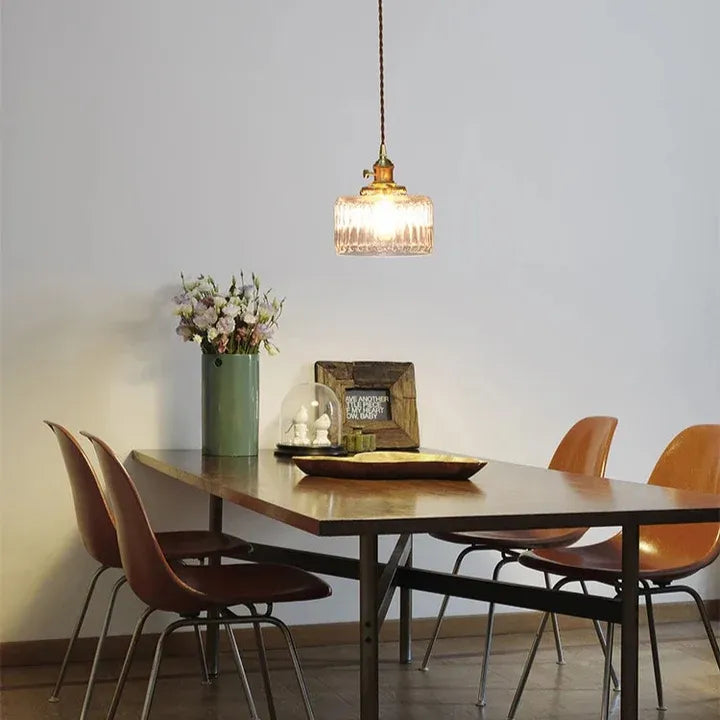 Clara ribbed glass pendants over a dining table