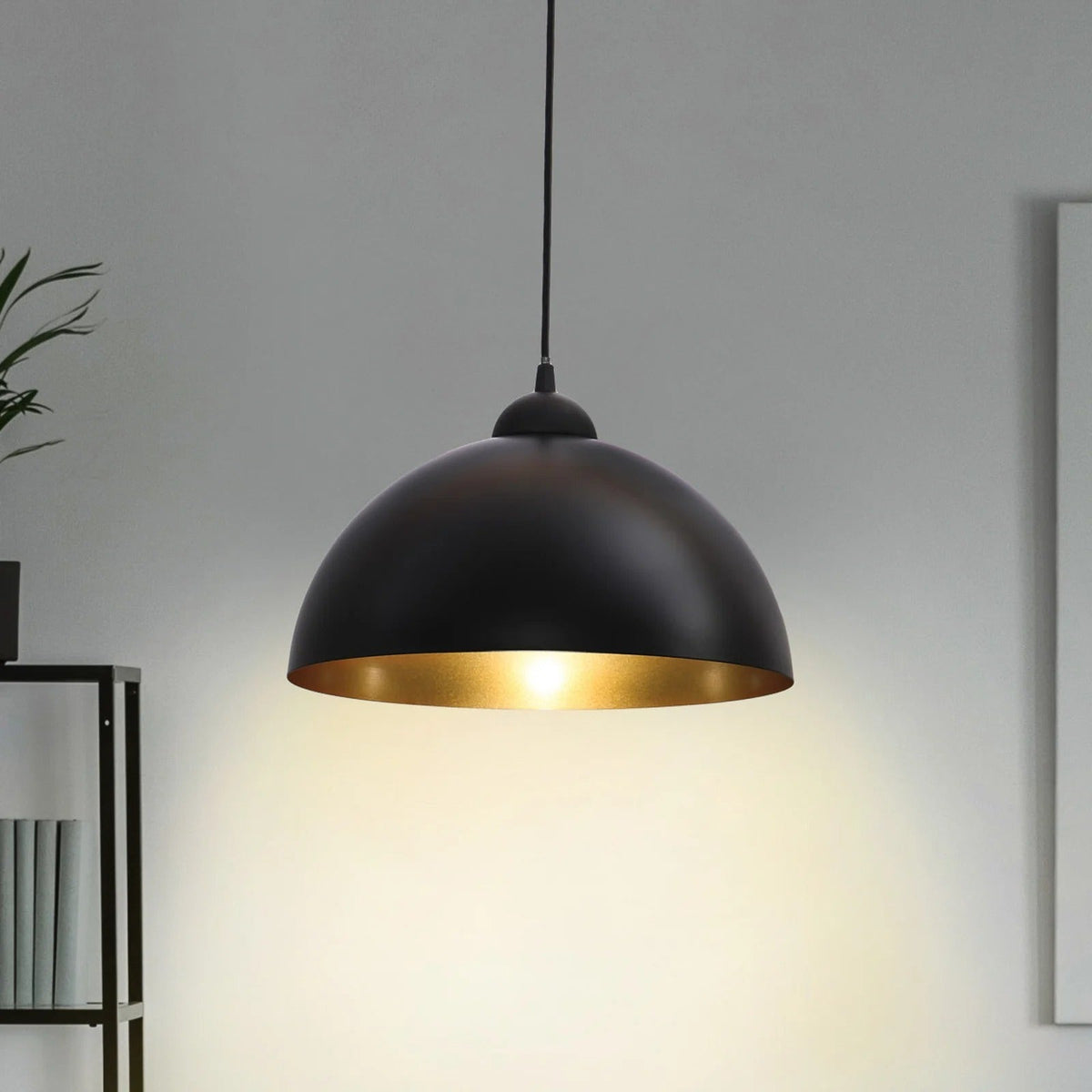 Marlow pendant switched on, showing the gold-tone lining