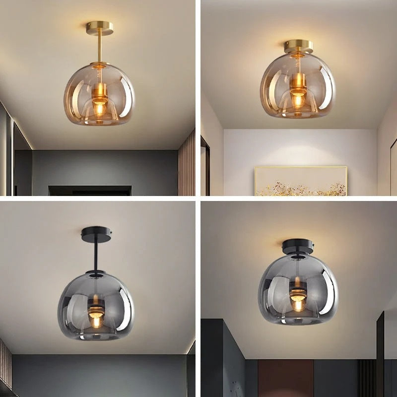 Nordic glass ceiling light in amber and smoke grey, flush and semi-flush
