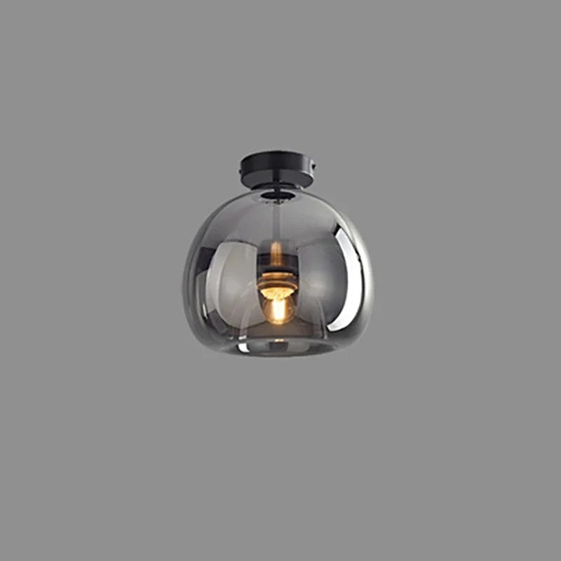 Nordic smoke grey glass flush ceiling light with black fittings