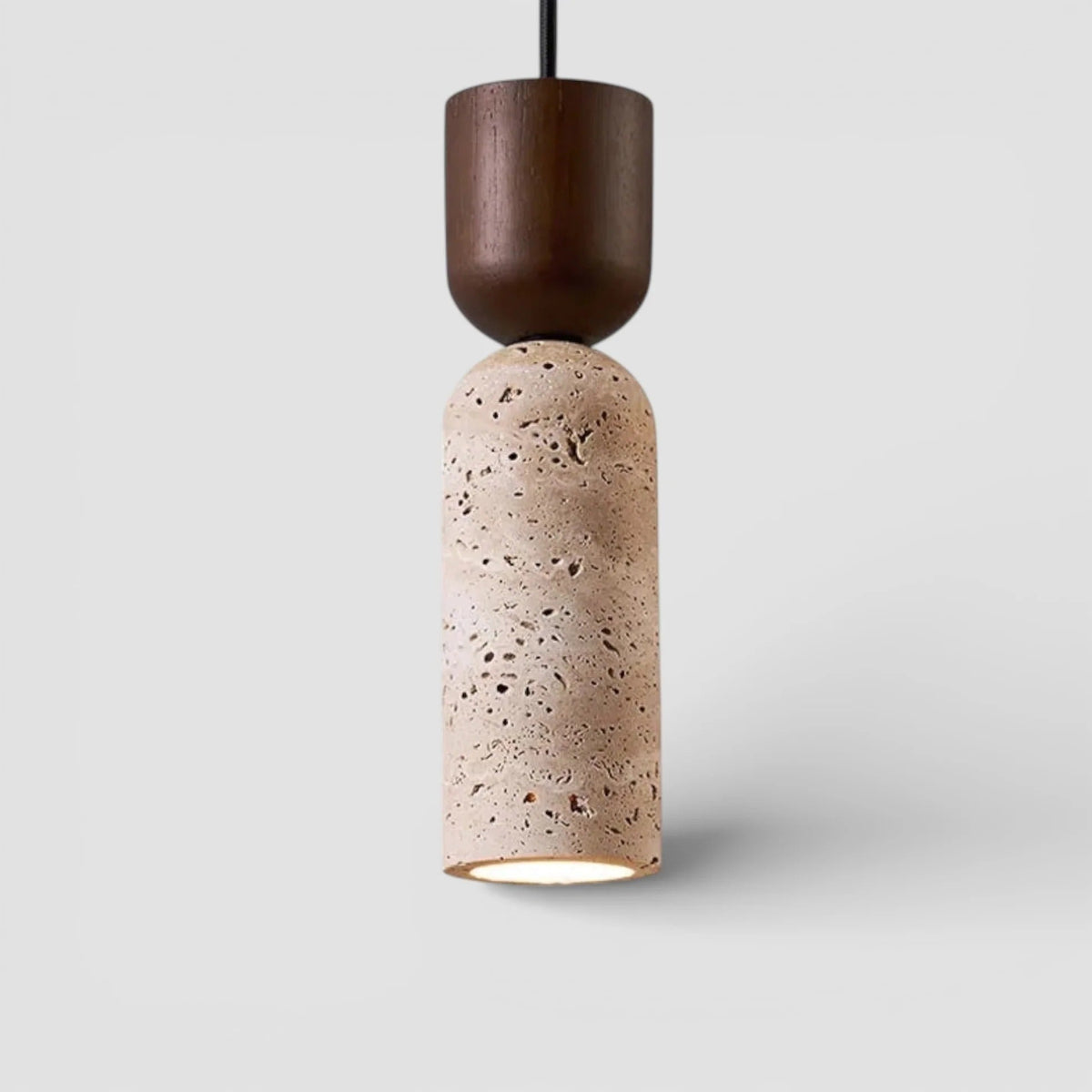Pia natural travertine mini pendant light with walnut cap
