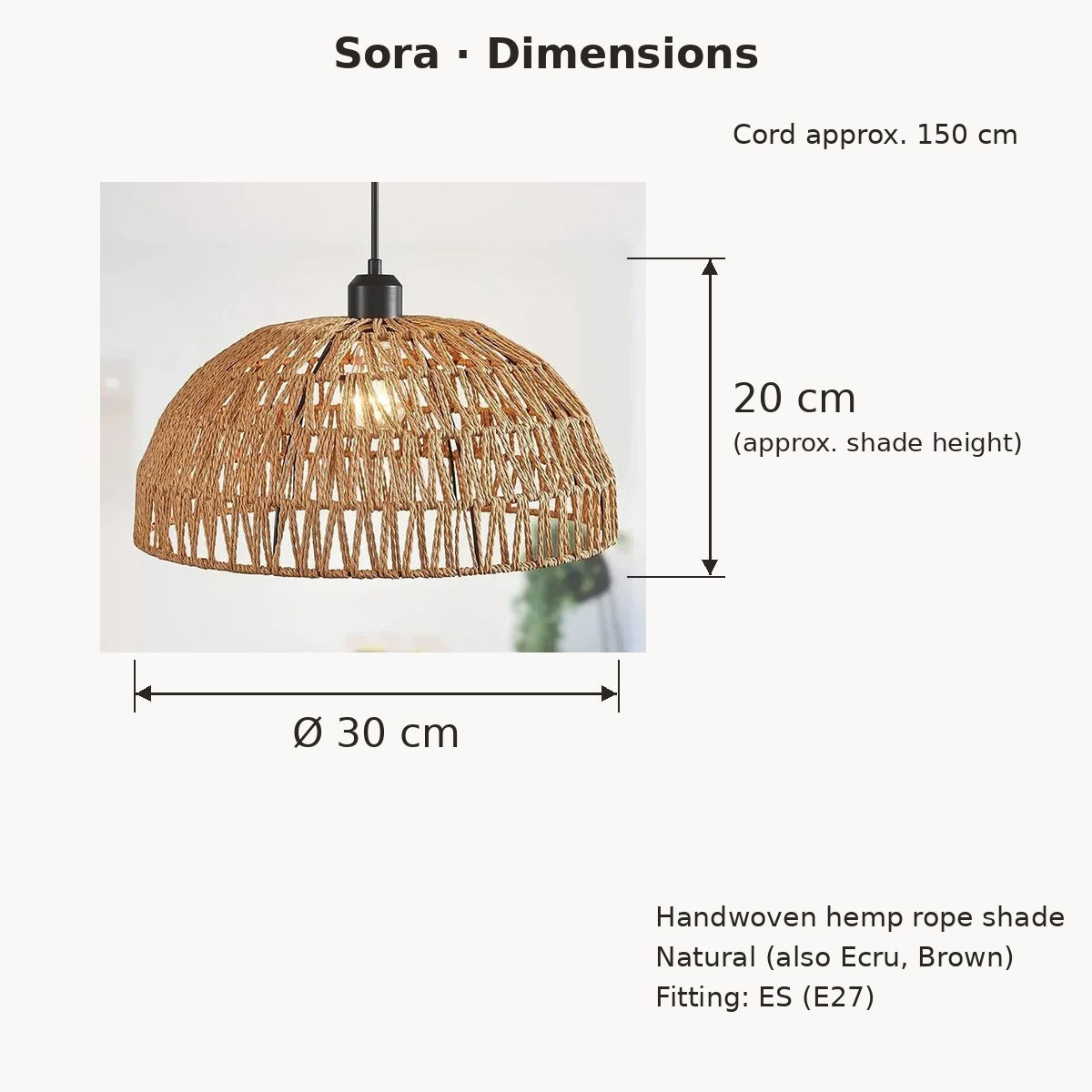 Sora pendant dimensions in centimetres