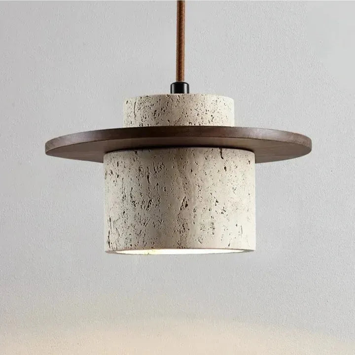 Stonova travertine and walnut pendant light close-up