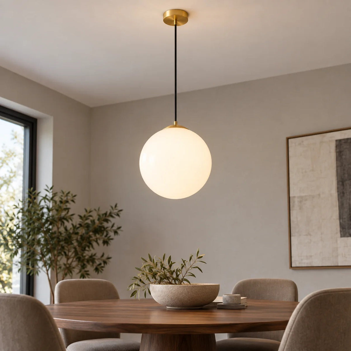 Elara opal globe pendant switched on