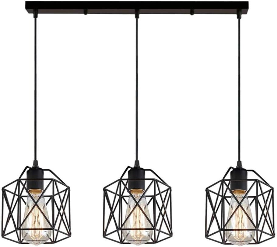 Hudson black cage 3-light pendant bar on a white background