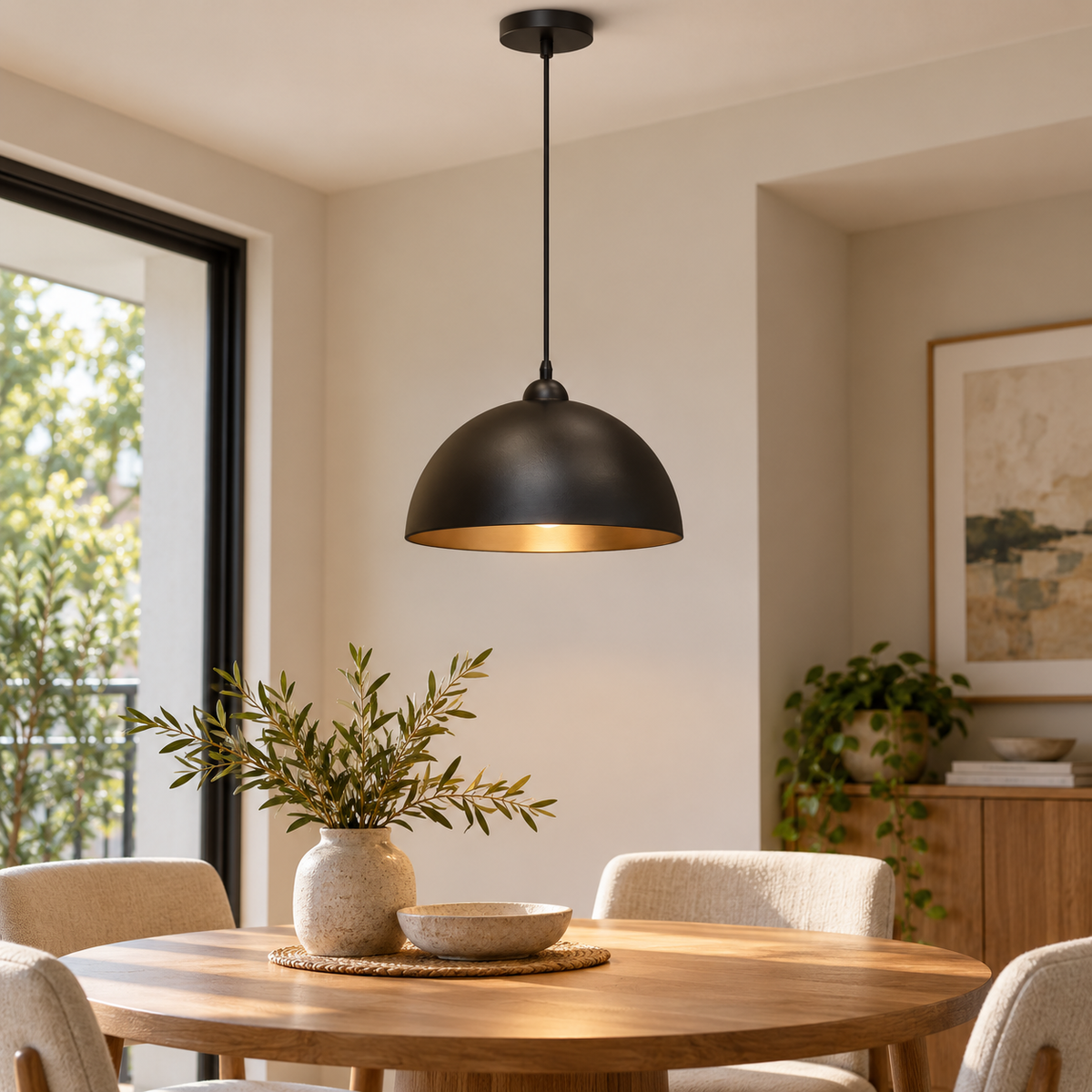 Marlow black dome pendant light over a dining table