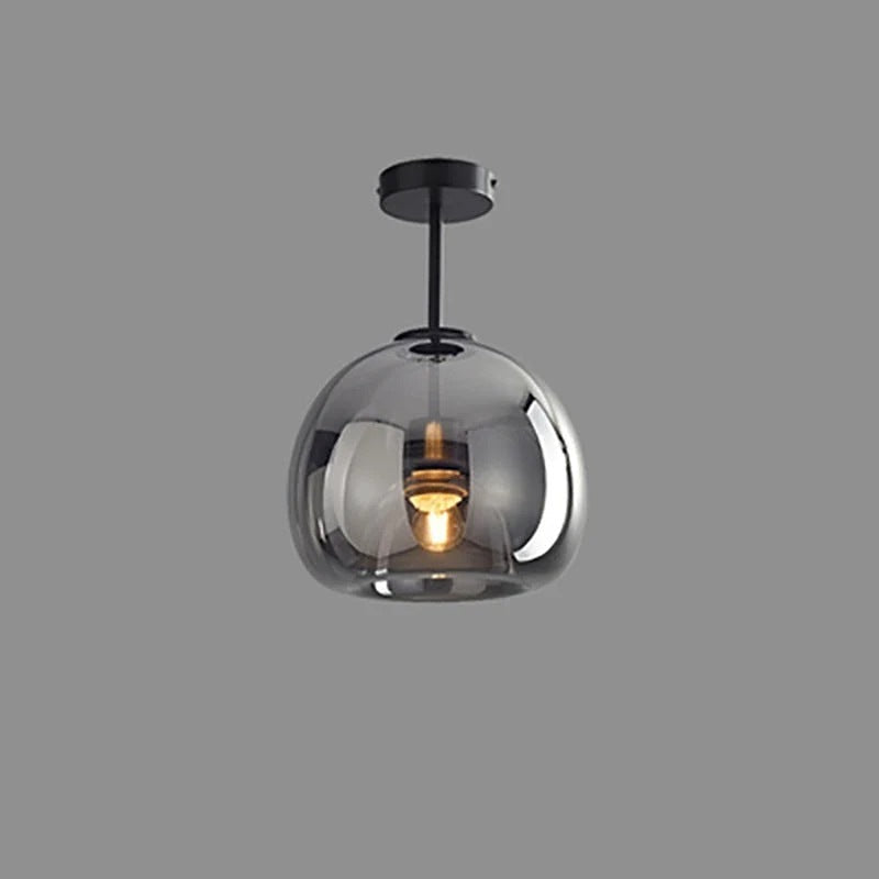 Nordic smoke grey glass semi-flush ceiling light with black rod