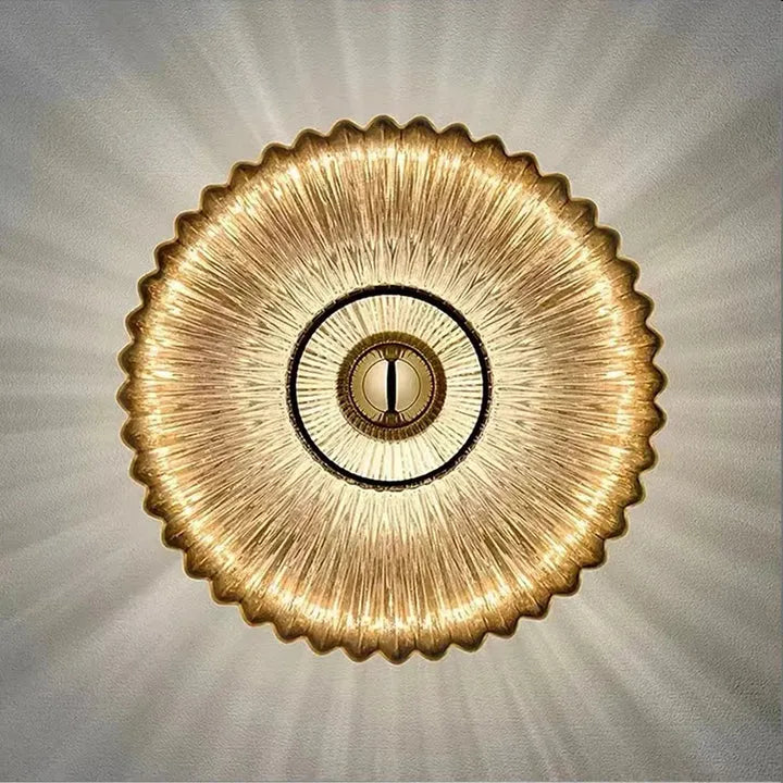 Solene ribbed glass wall light in amber, front view