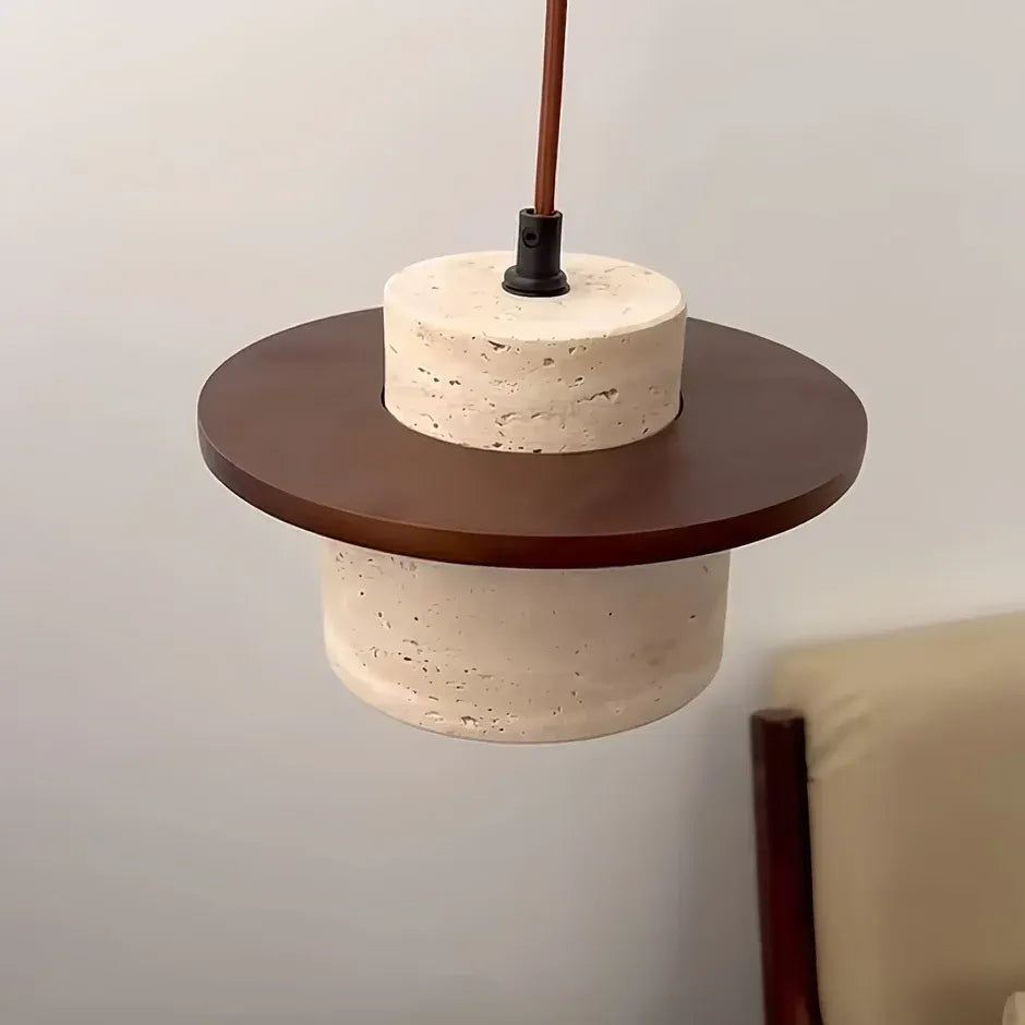 Travertine and walnut detail on the Stonova pendant